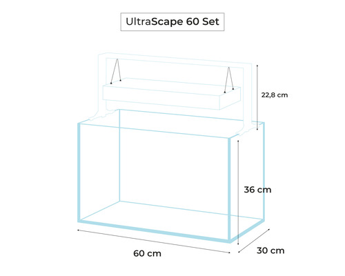 Aquarium-Set mit den Maßen 60 cm Länge, 36 cm Höhe und 30 cm Breite