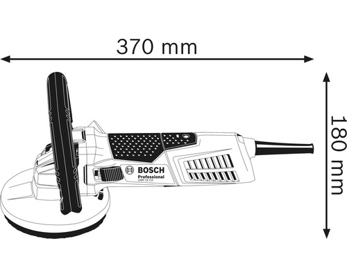 Abmessungen des Betonschleifers: 370 Millimeter Länge und 180 Millimeter Höhe