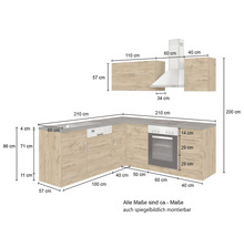 Held Möbel Winkelküche mit Geräten Sorrento 210 cm Frontfarbe weiß matt Korpusfarbe eiche zerlegt-thumb-14