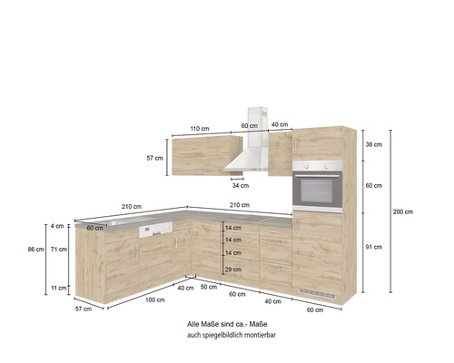 Held Möbel Winkelküche mit Geräten Sorrento 210 cm | HORNBACH