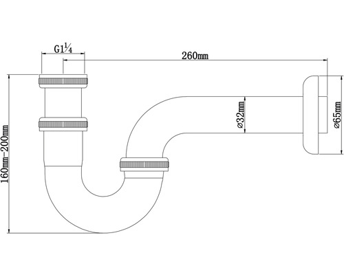 Abbildung eines Siphons mit Maßangaben