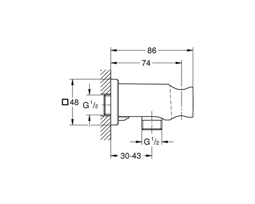 Technische Zeichnung eines Sanitärprodukts mit Maßangaben