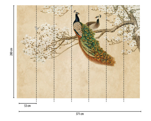 Fototapete mit Pfauen auf einem blühenden Baum