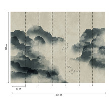 Fototapete Vlies 38246-1 The Wall Aquarell Berge Nebel Vögel 7-tlg. 371 x 280 cm