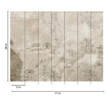 Tapete mit asiatischem Landschaftsmotiv und Größenangaben