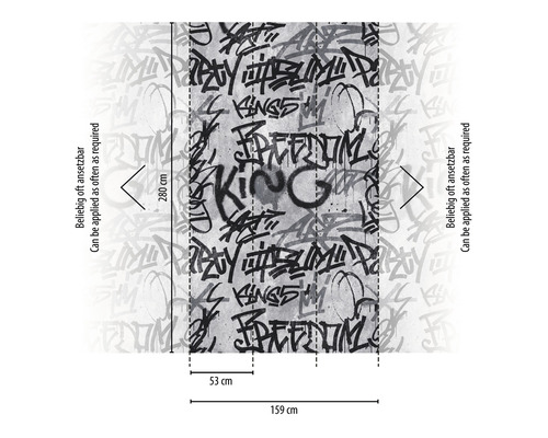 Fototapete mit Graffiti-Motiv und Maßangaben