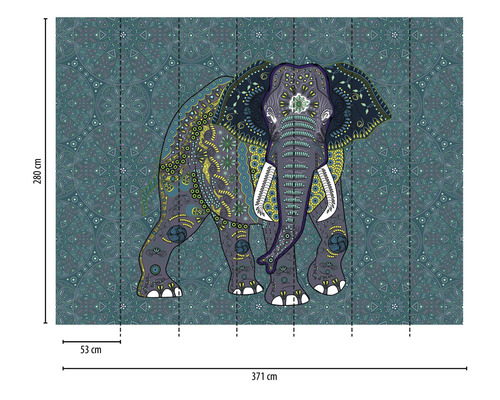 Tapete mit Elefantenmuster, Maße 371 cm x 280 cm