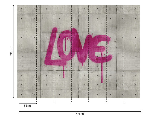 Fototapete mit Betonwand und dem Wort Liebe als Graffiti, 371 mal 280 Zentimeter