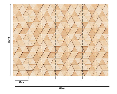 Fototapete mit dreidimensionalem Dreiecksmuster und den Maßen 371 mal 280 Zentimeter