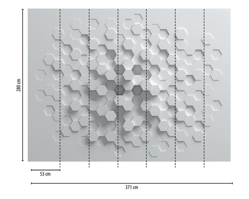 Tapete mit grafischem Muster und Abmessungen 371 cm x 280 cm