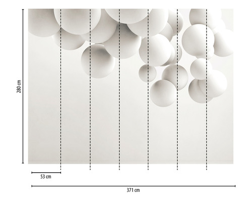 Fototapete mit Kreismuster und Maßangaben