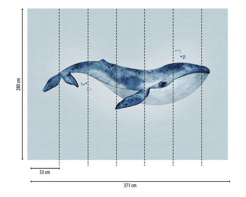 Wandbild mit Walmotiv und Maßangaben 280 x 371 Zentimeter
