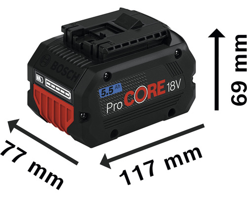 Bosch ProCore 18V 5.5 Ah Akku mit Abmessungen
