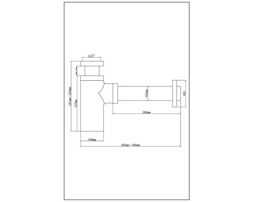 Technische Zeichnung eines Siphons mit Maßangaben