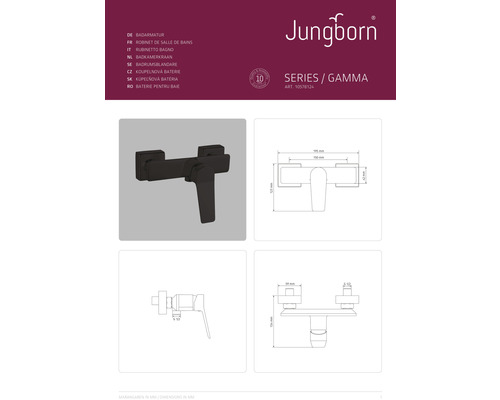 Jungborn Badarmatur Gamma Serie mit Maßangaben