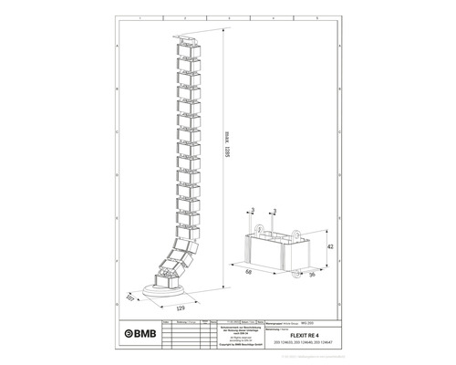 Technische Zeichnung des Flexit RE 4 Systems mit Maßangaben