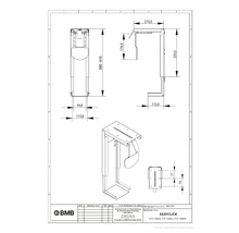 Technische Zeichnung eines Computerhalters mit Maßangaben