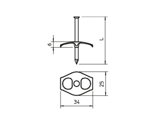 Zeichnung einer Nagelschelle mit Maßangaben