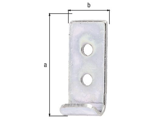 Metallhaken mit zwei Löchern und Maßangaben