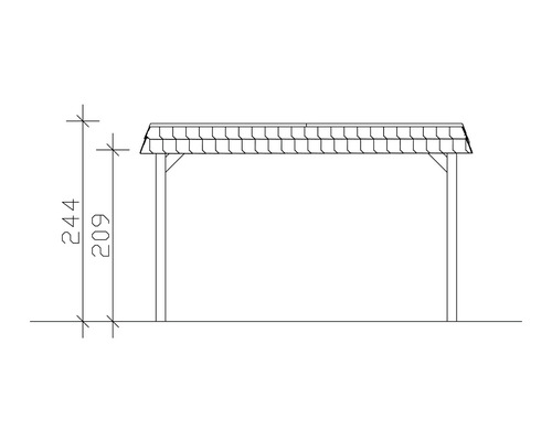 Zeichnung eines Carports mit Höhenangaben 244 und 209