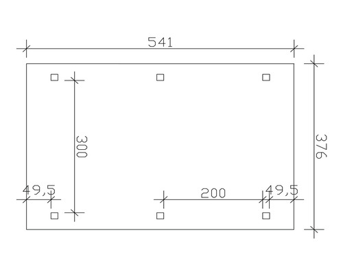 Technische Zeichnung mit Maßangaben für eine Platte: Länge 541 mm, Breite 376 mm
