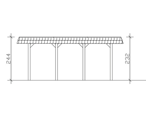 Technische Zeichnung eines Carports mit Maßangaben