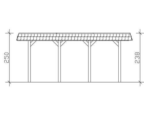 Technische Zeichnung eines Carports mit Maßangaben