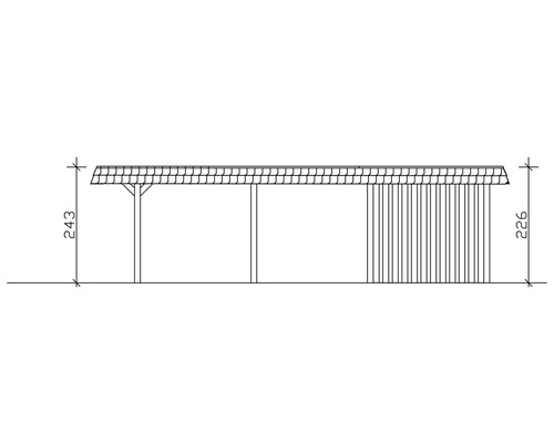 Technische Zeichnung eines Carports mit Maßangaben