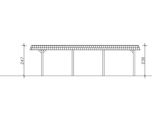 Technische Zeichnung eines Carports mit Abmessungen