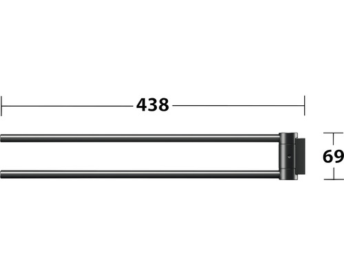 Technische Zeichnung eines Handtuchhalters mit den Maßen 438 mal 69