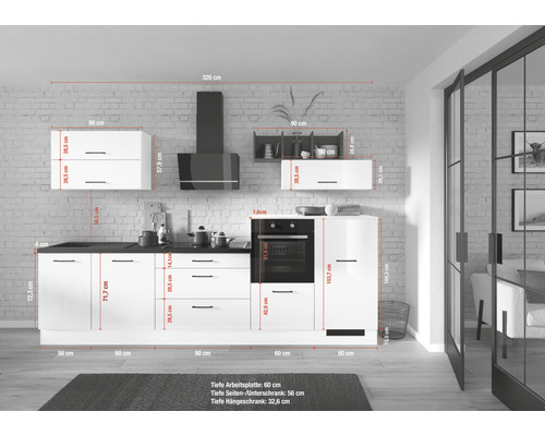 Küchenzeile mit Maßen und Oberschränken