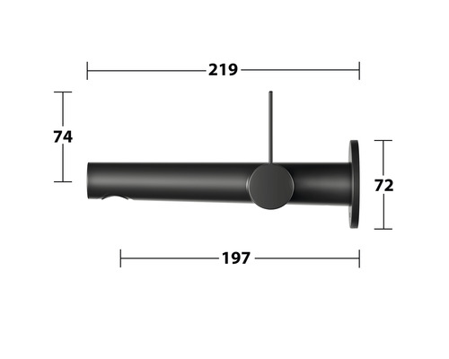 Abbildung eines Wasserhahns mit Maßangaben.