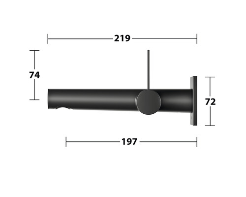 Abmessungen einer schwarzen Waschtischarmatur