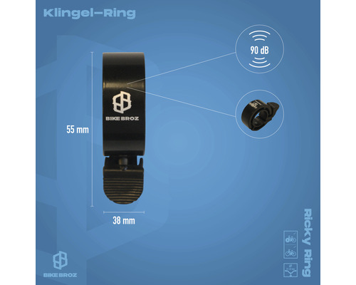 Bike Broz Klingel-Ring Fahrradklingel, 55 Millimeter hoch und 38 Millimeter breit