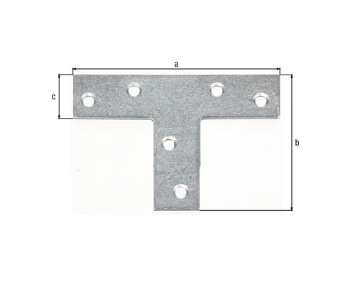 T-Form Verbinder mit Bohrungen und Maßangaben zur Befestigung von Holzelementen