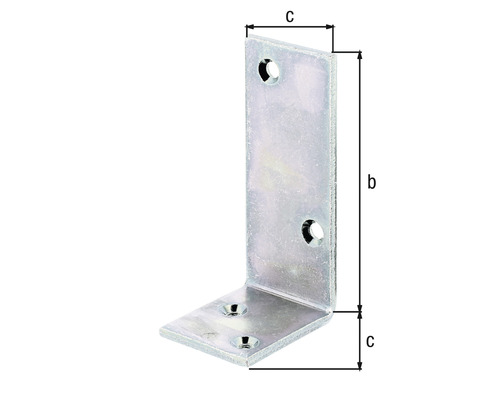 Winkelverbinder aus Metall mit Bohrlöchern und Maßangaben