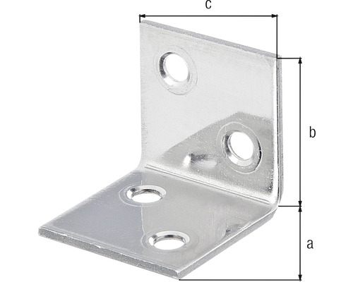 Winkelverbinder mit Löchern und Maßangaben a, b und c.