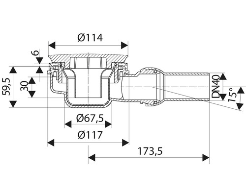 Technische Zeichnung eines Ablaufs mit Bemaßung