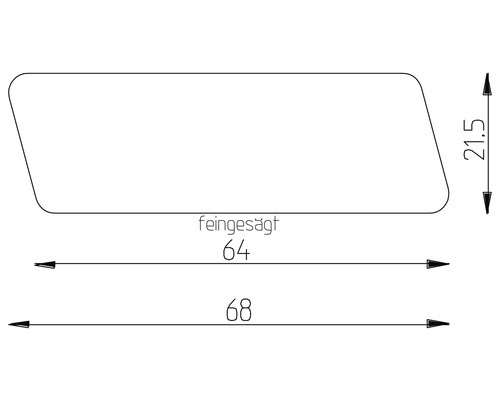 Technische Zeichnung eines fein gesägten Werkstücks mit Maßangaben