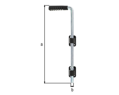 Türfeststeller aus Metall mit schwarzem Griff und Befestigung