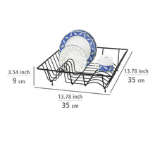 Abtropfgestell aus Metall mit Geschirr, Abmessungen 35 x 35 x 9 cm