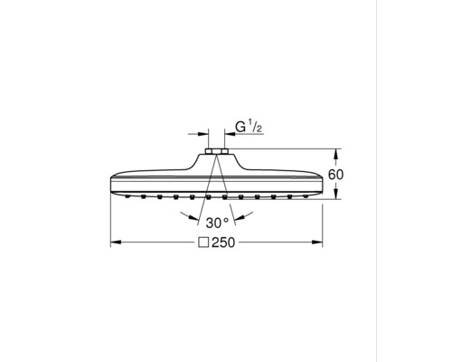 Technische Zeichnung eines Duschkopfs mit Maßangaben