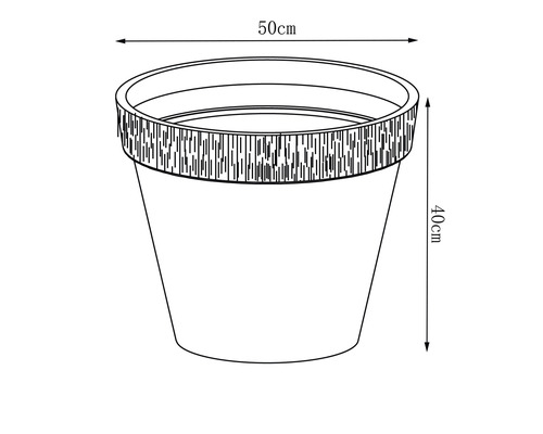 Schemazeichnung eines Pflanzgefäßes mit den Maßen 50 cm Breite und 40 cm Höhe.