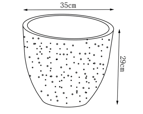 Illustration eines Pflanzgefäßes mit den Maßen 35 cm Breite und 29 cm Höhe.