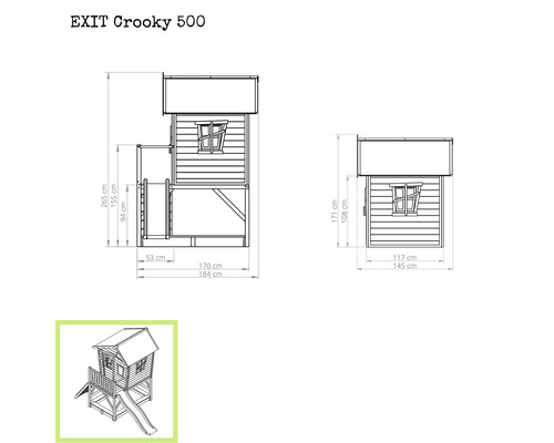 Abmessungen EXIT Crooky 500 Spielhaus
