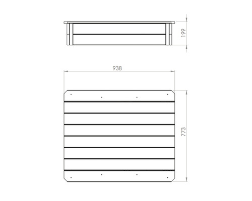 Technische Zeichnung eines Hochbeets mit Maßangaben