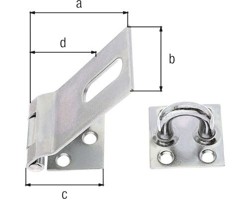 Abbildung eines Riegels mit Öse und Maßangaben