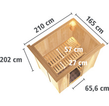 Energiespar-Elementsauna Karibu Benina inkl.3,6 kW Ofen u.ext.Steuerung mit Dachkranz mit Holztüre und Isolierglas wärmegedämmt