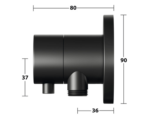 Technische Zeichnung eines Eckventils mit Maßangaben