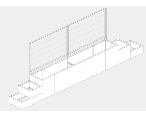 Schematische Darstellung einer Hochbeet-Kombination mit Sichtschutz